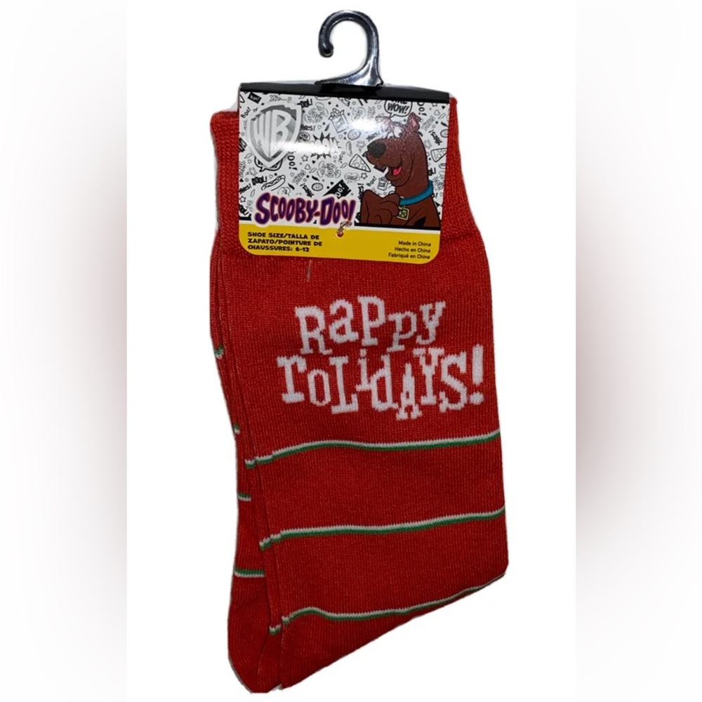 Scooby Doo Crew Socks 1 Pair Men's 6-12 Red White Rappy Rolidays Christmas NEW!